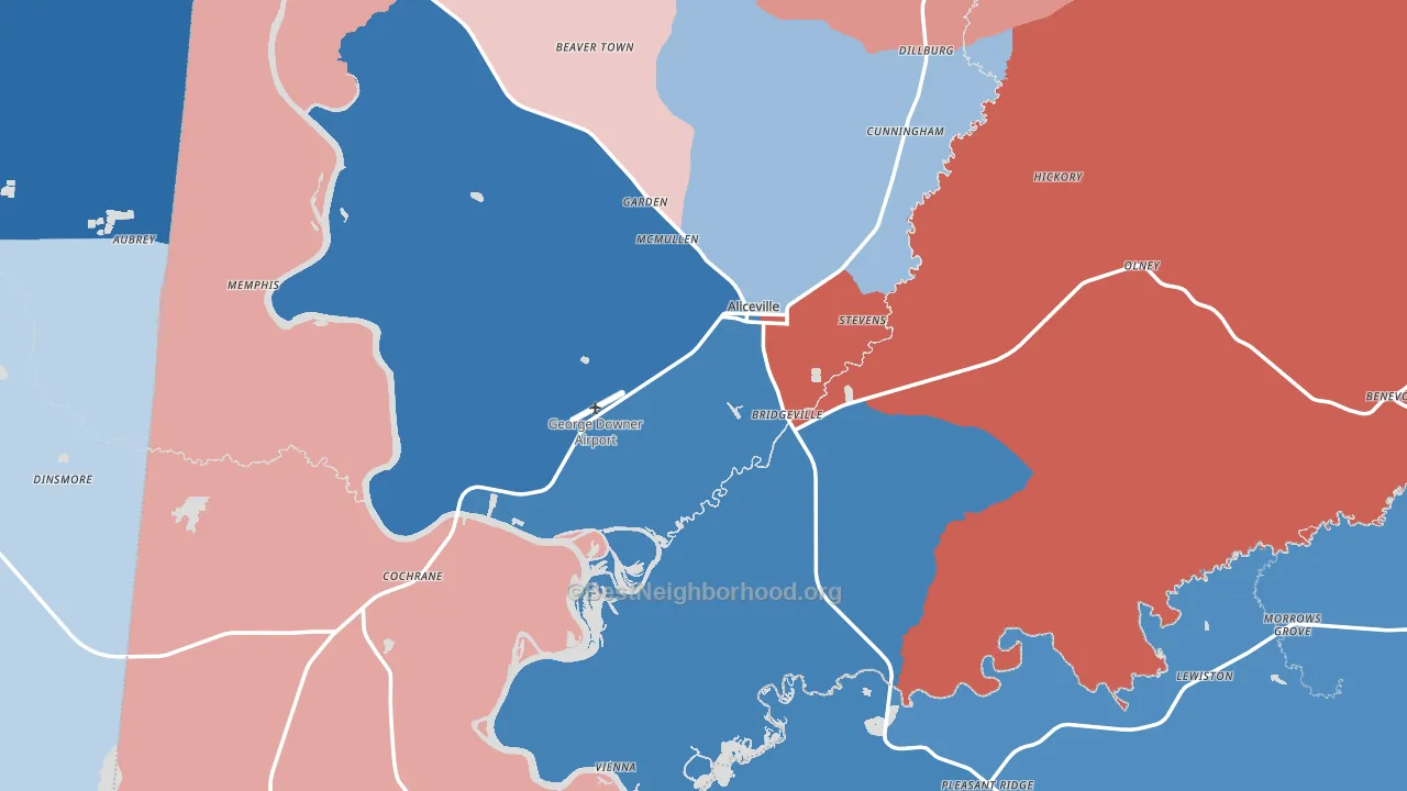 Aliceville, AL block-group political-lean map