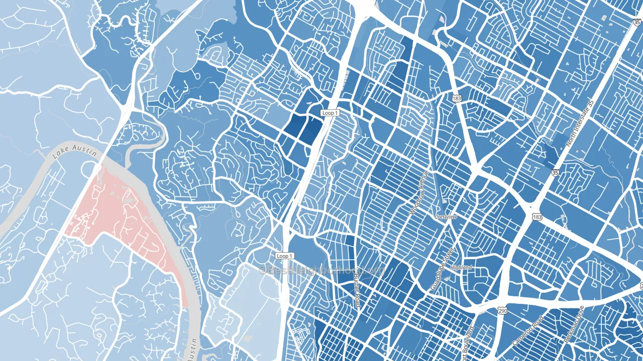 Allandale, Austin, TX block-group political-lean map