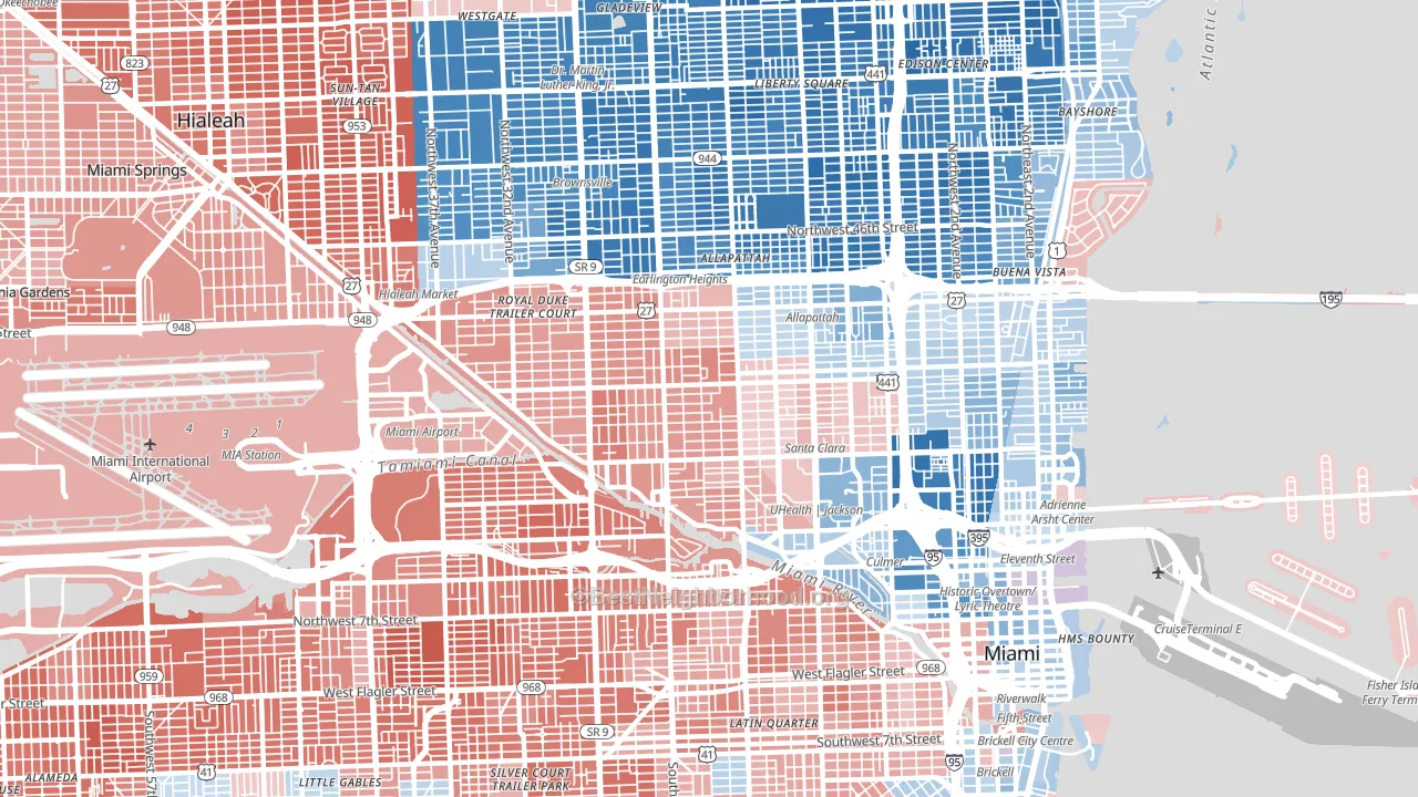 Allapattah, Miami, FL block-group political-lean map