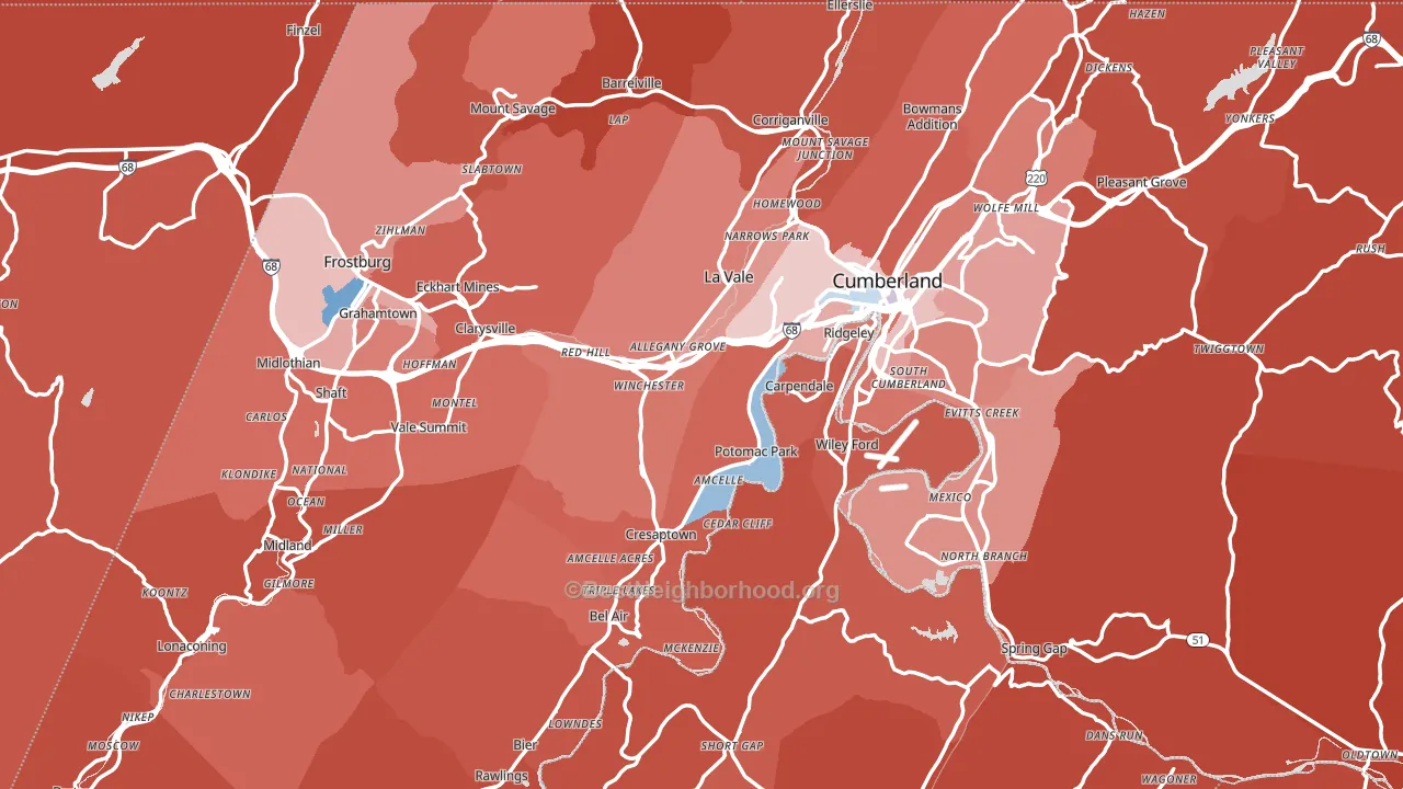 Allegany County, MD block-group political-lean map