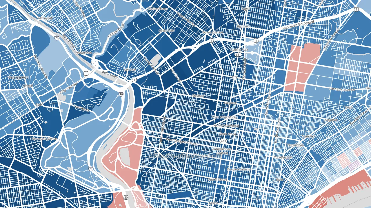 Alleghany West, Philadelphia, PA block-group political-lean map