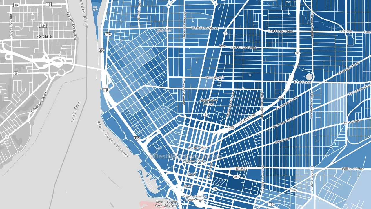 Allen, Buffalo, NY block-group political-lean map