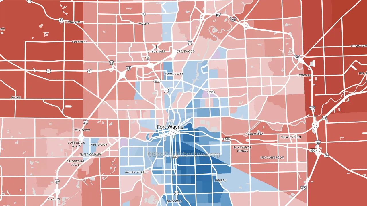 Allen County, IN block-group political-lean map