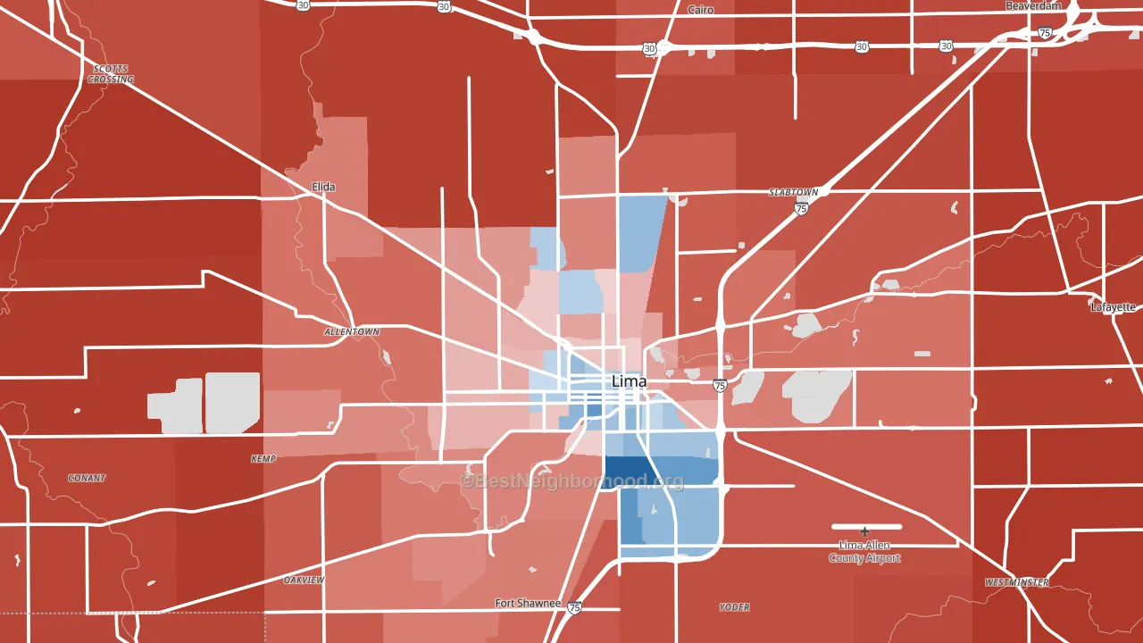 Allen County, OH block-group political-lean map