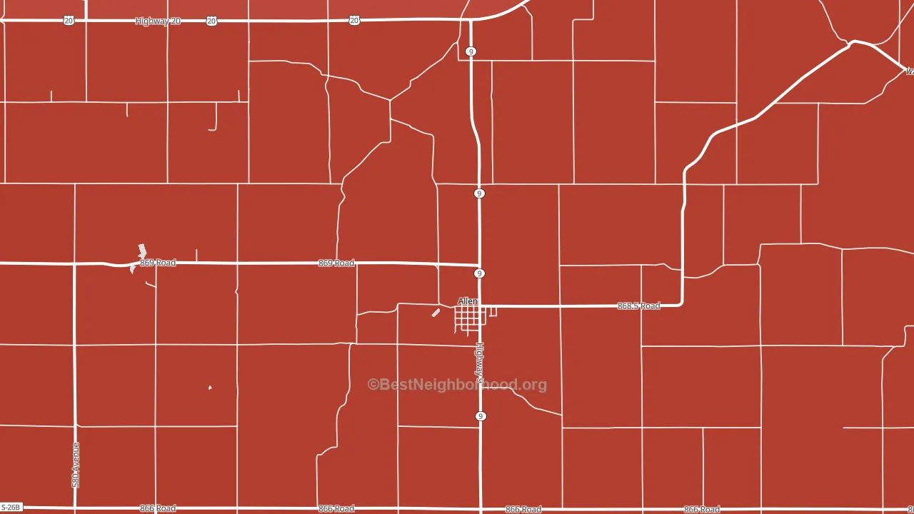 Allen, NE block-group political-lean map