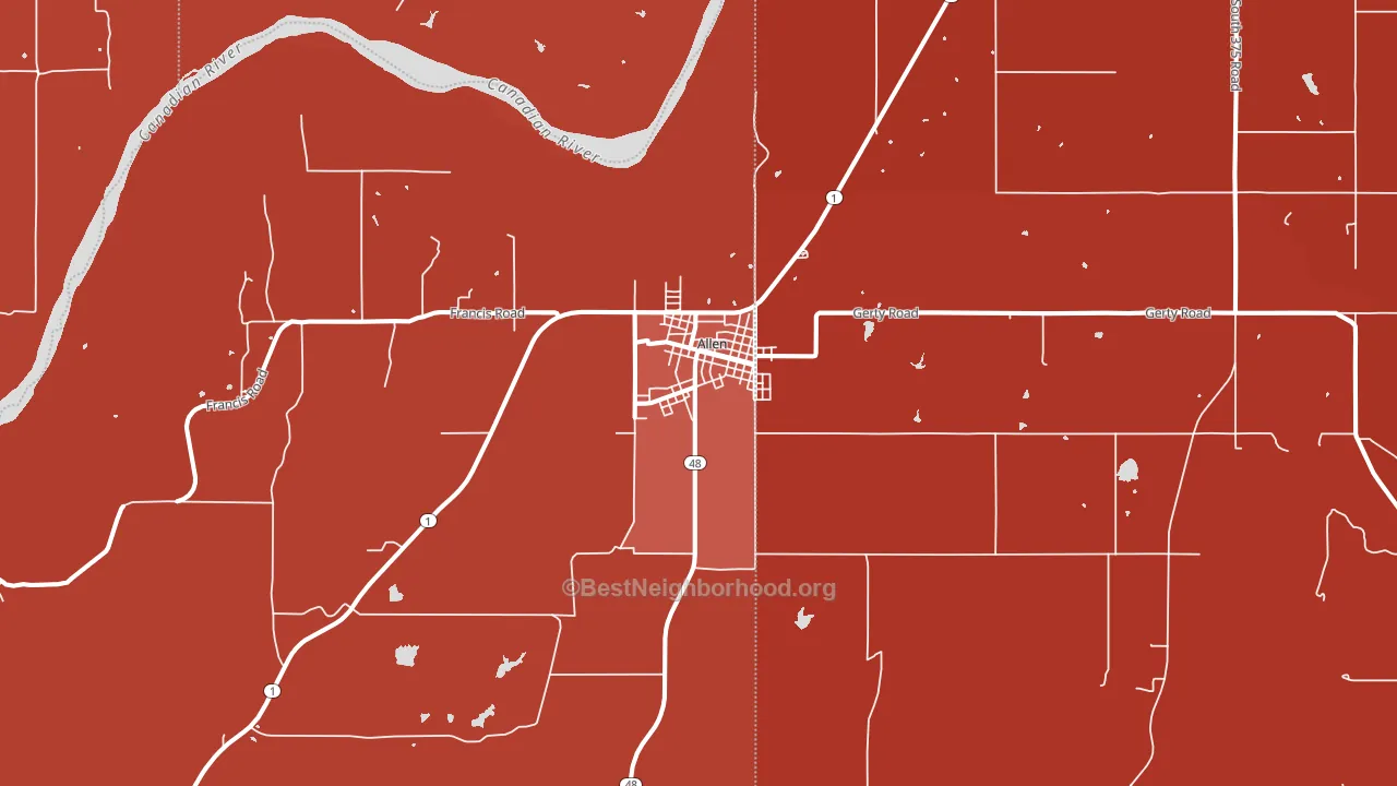 Allen, OK block-group political-lean map