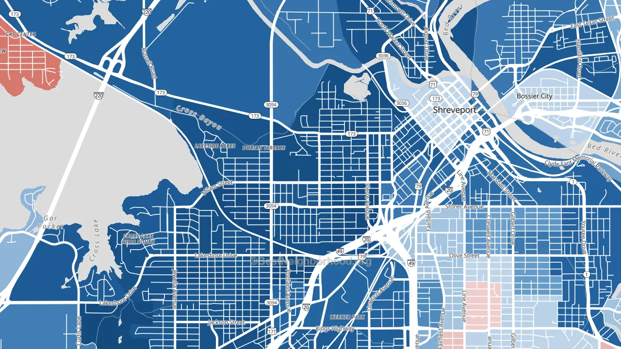 Allendale-Lakeside, Shreveport, LA block-group political-lean map