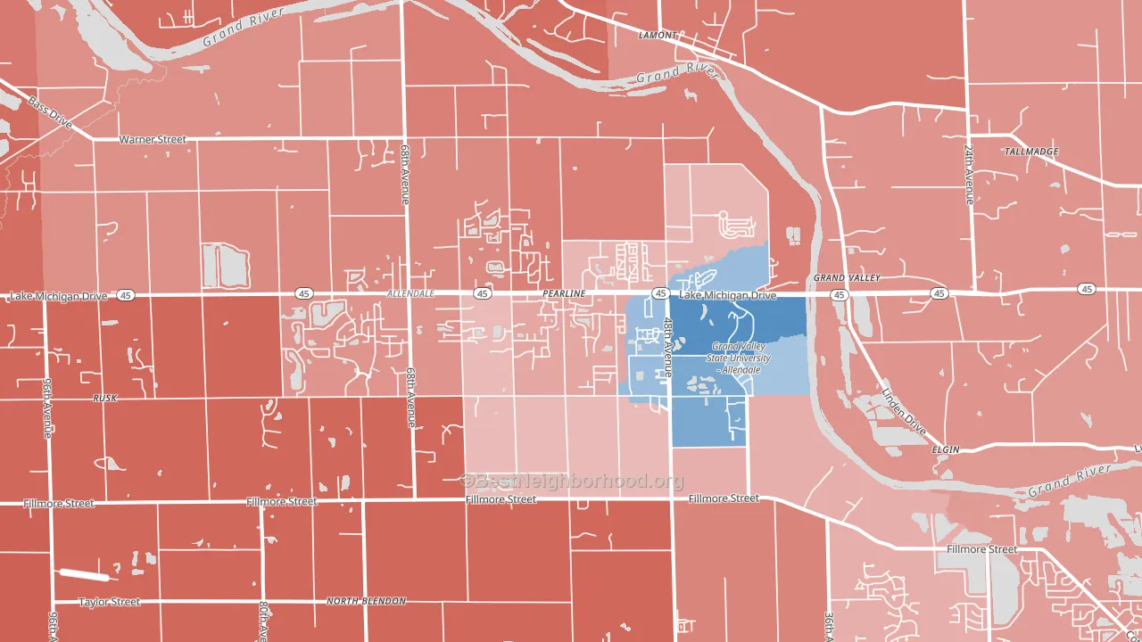 Allendale, MI block-group political-lean map