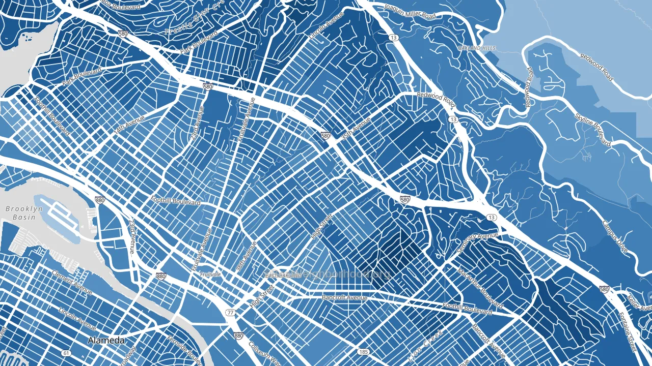 Allendale, Oakland, CA block-group political-lean map