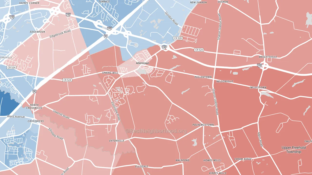 Allentown, NJ block-group political-lean map