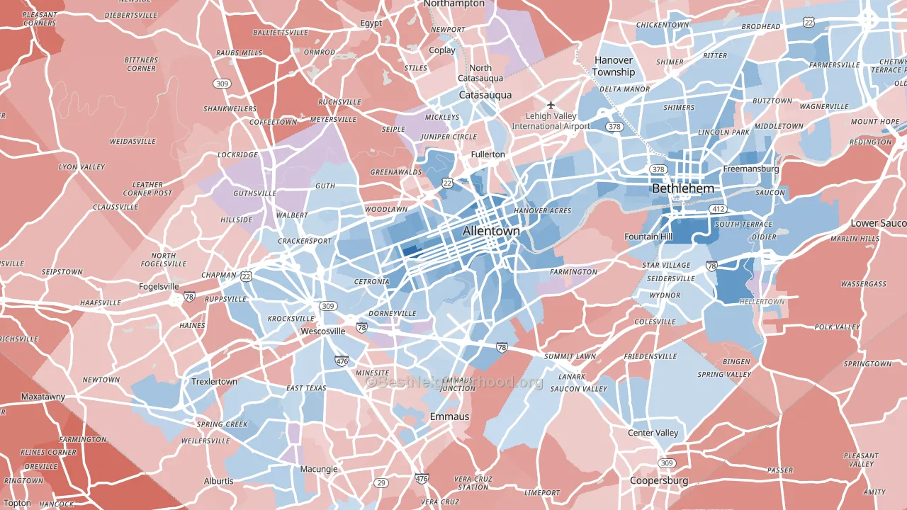 Allentown, PA block-group political-lean map
