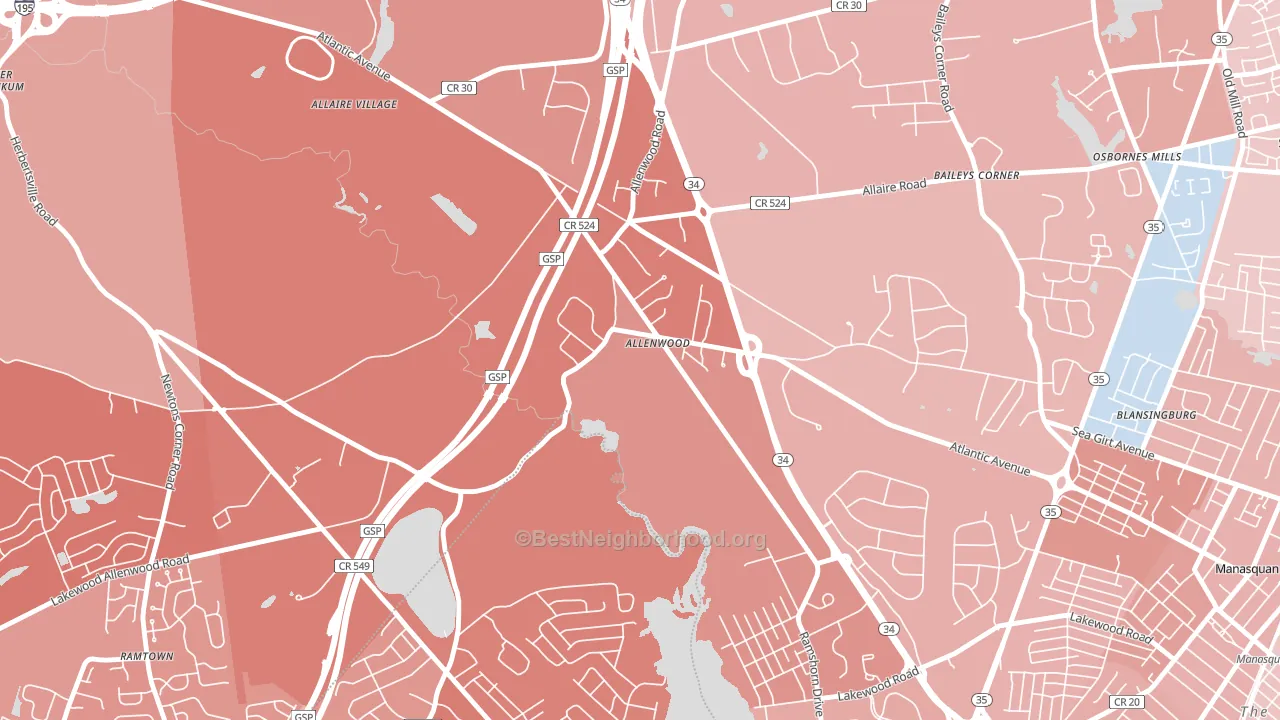 Allenwood, NJ block-group political-lean map