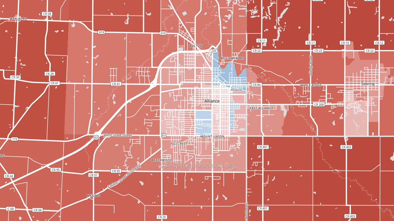 Alliance, OH block-group political-lean map