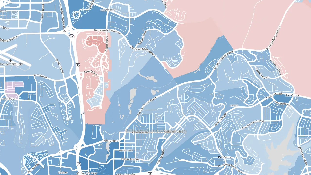Allied Gardens, San Diego, CA block-group political-lean map