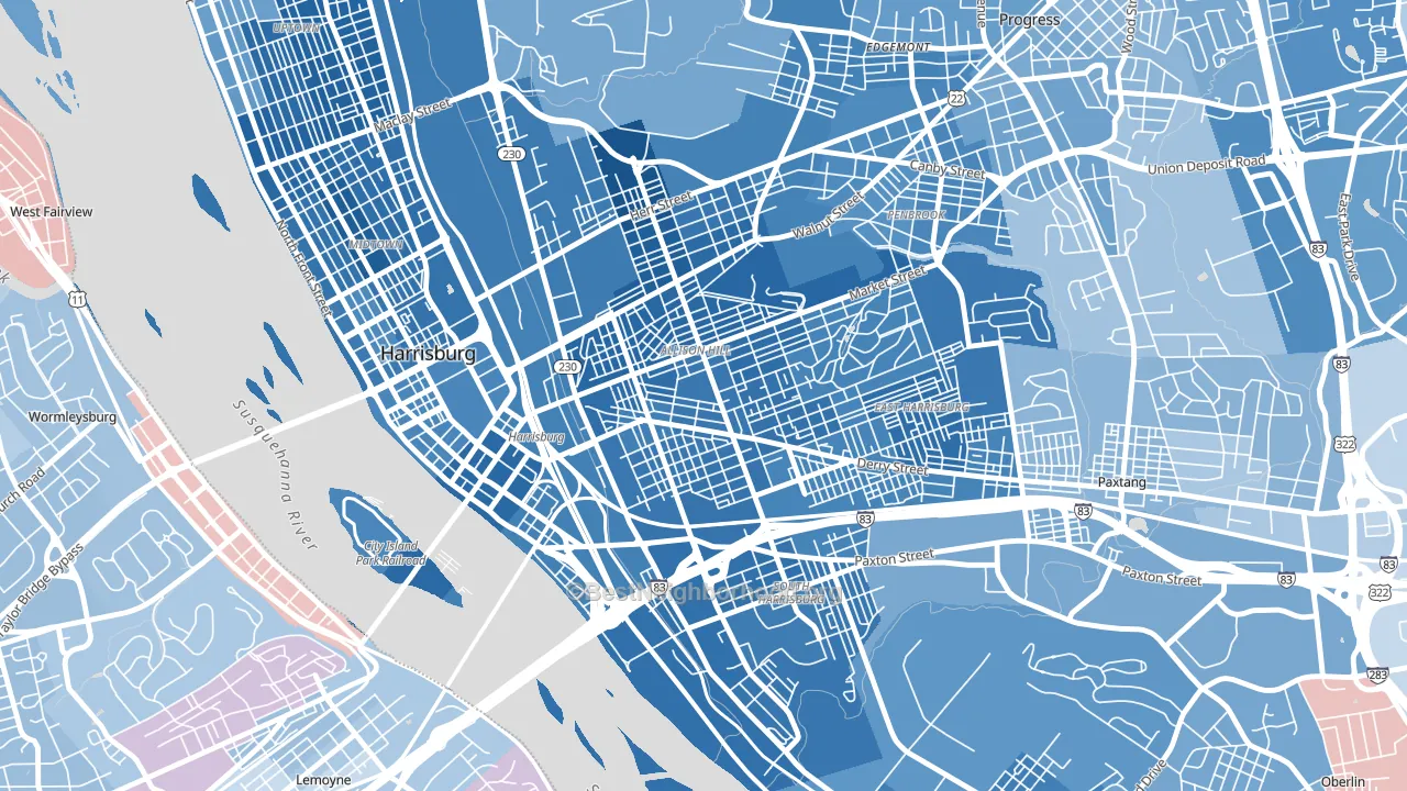 Allison Hill, Harrisburg, PA block-group political-lean map