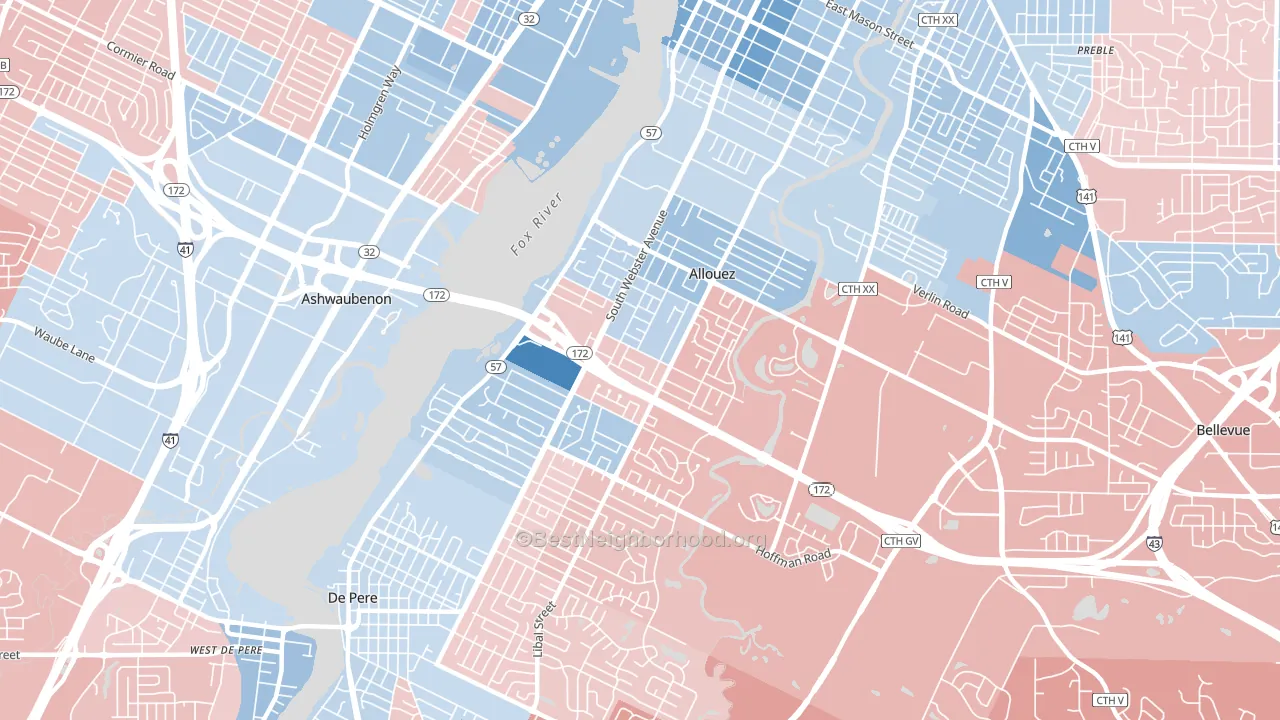 Allouez, WI block-group political-lean map