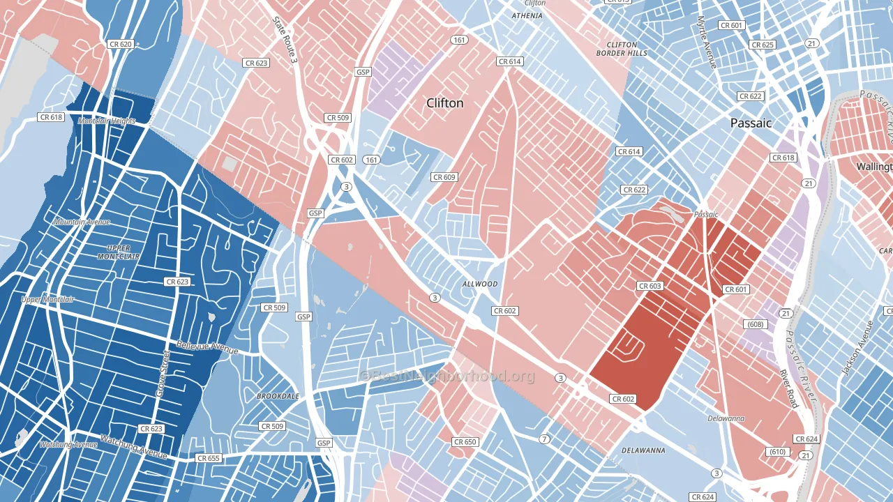 Allwood, Clifton, NJ block-group political-lean map