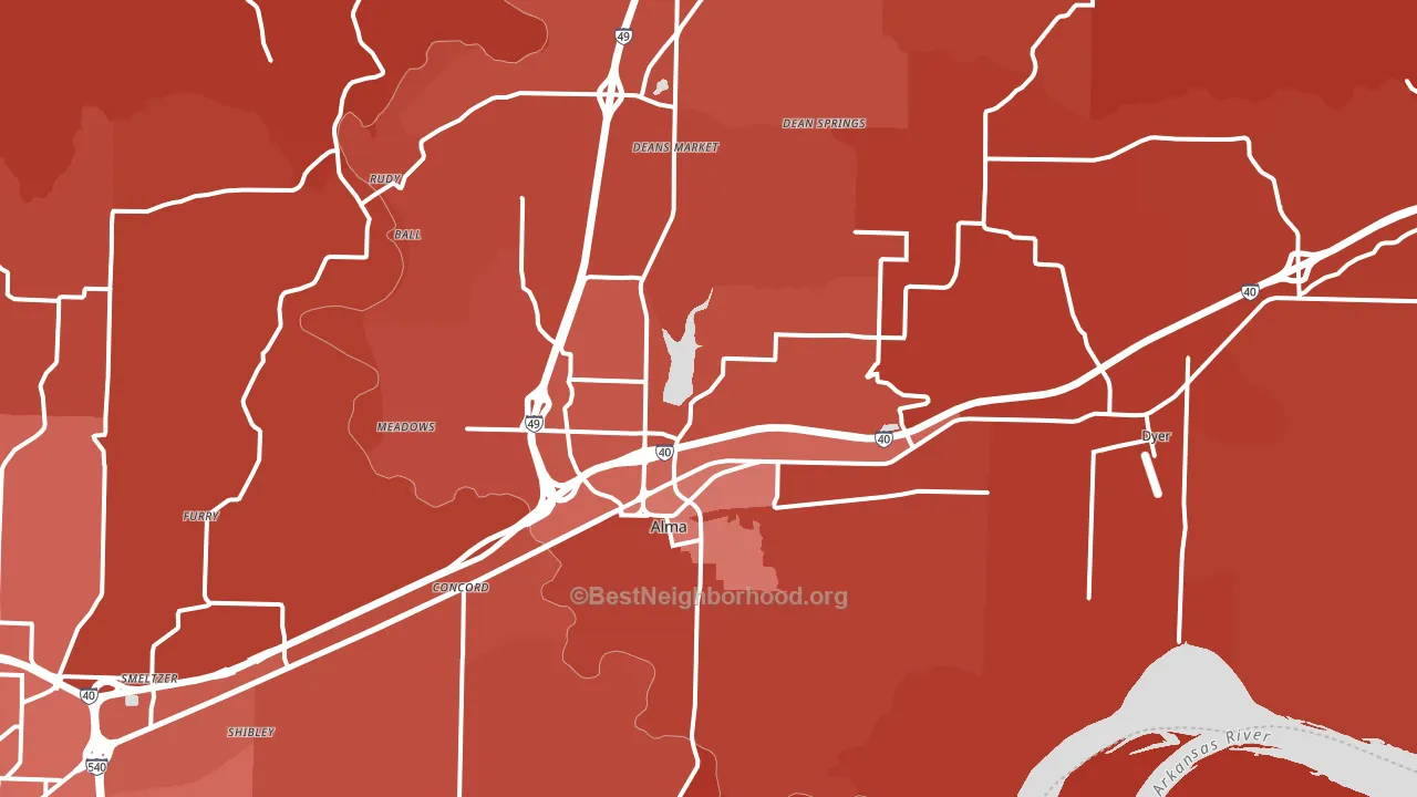 Alma, AR block-group political-lean map