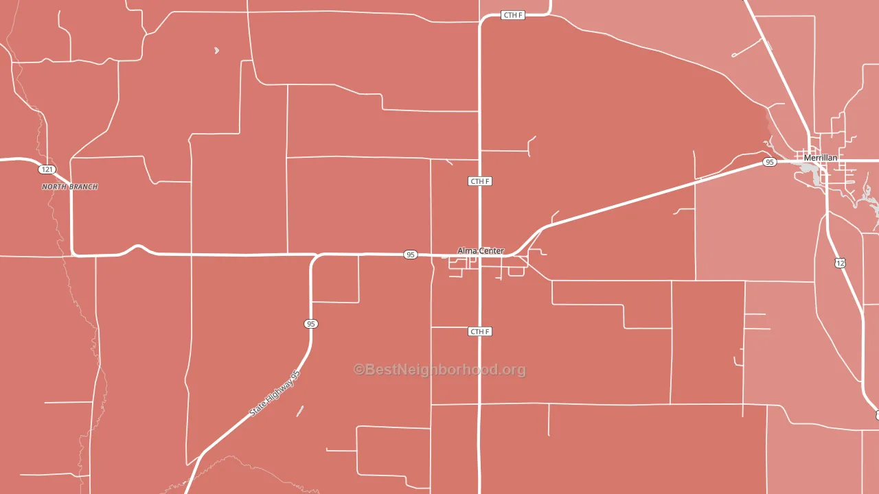 Alma Center, WI block-group political-lean map