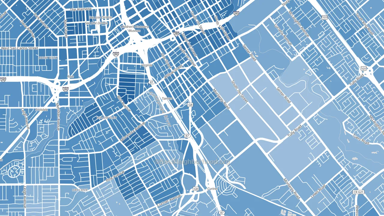 Alma, San Jose, CA block-group political-lean map