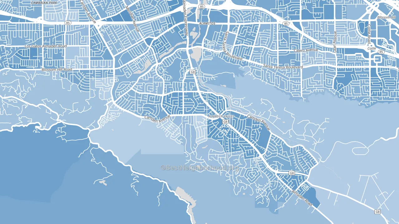 Almaden Valley, San Jose, CA block-group political-lean map