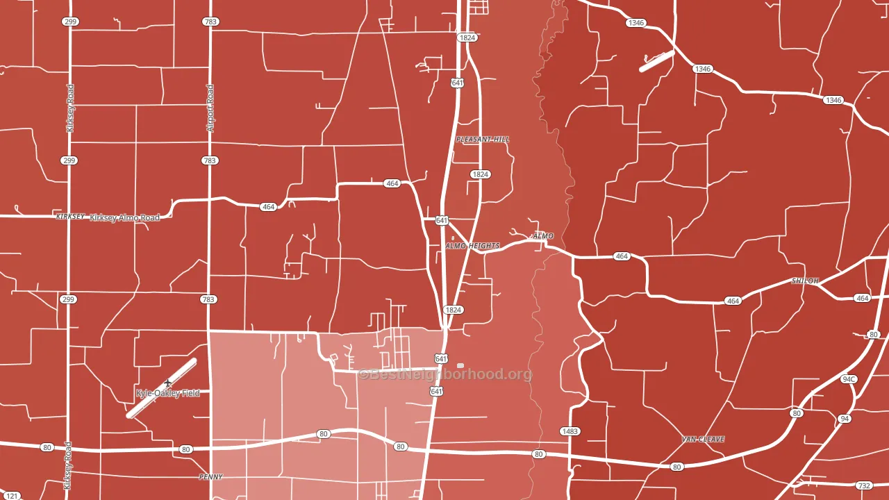 Almo, KY block-group political-lean map