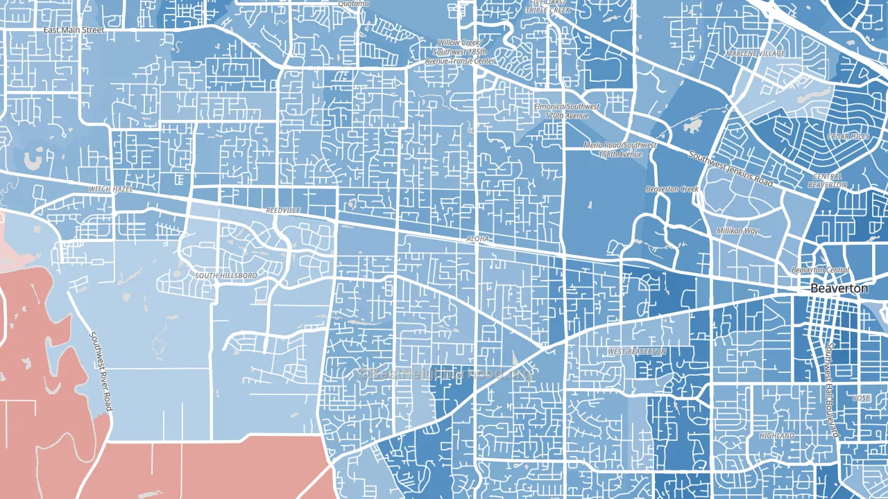 Aloha, OR block-group political-lean map
