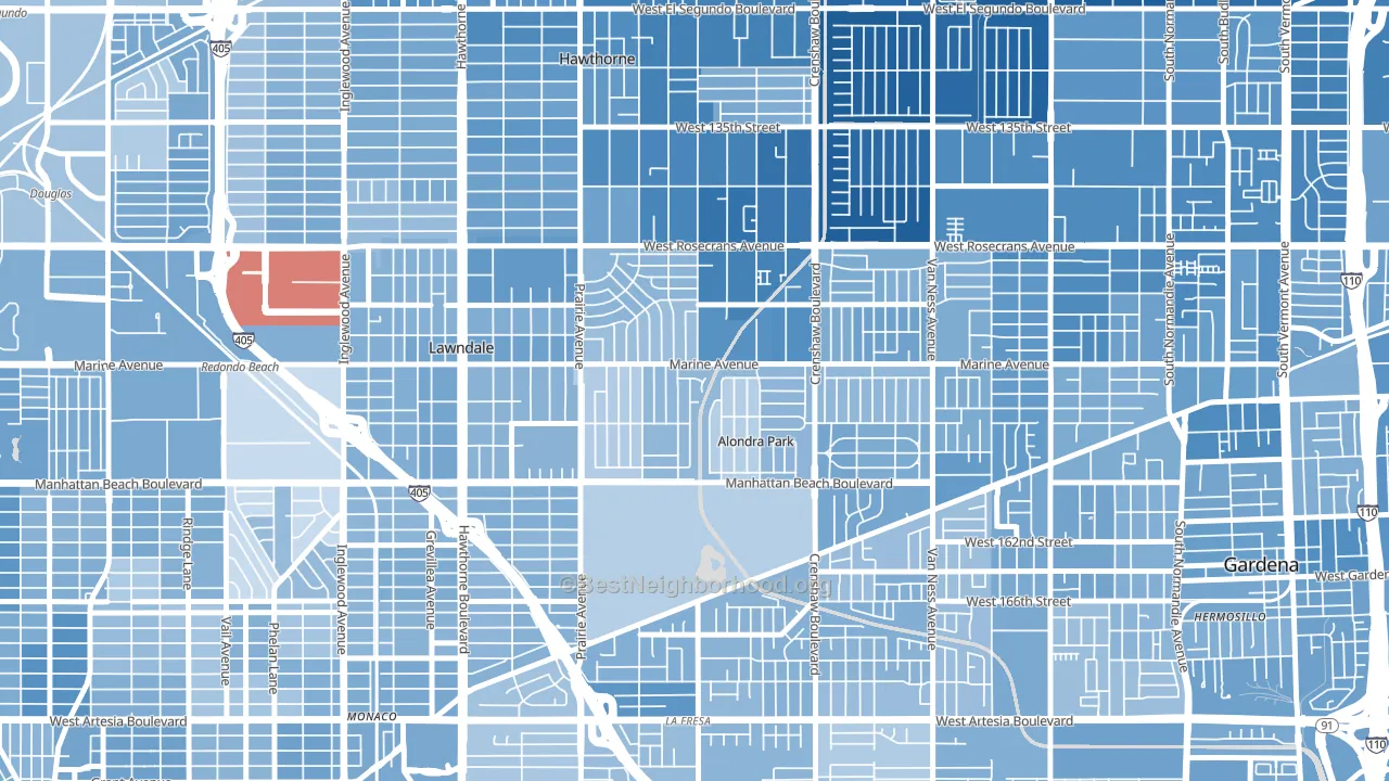 Alondra Park, Lawndale, CA block-group political-lean map