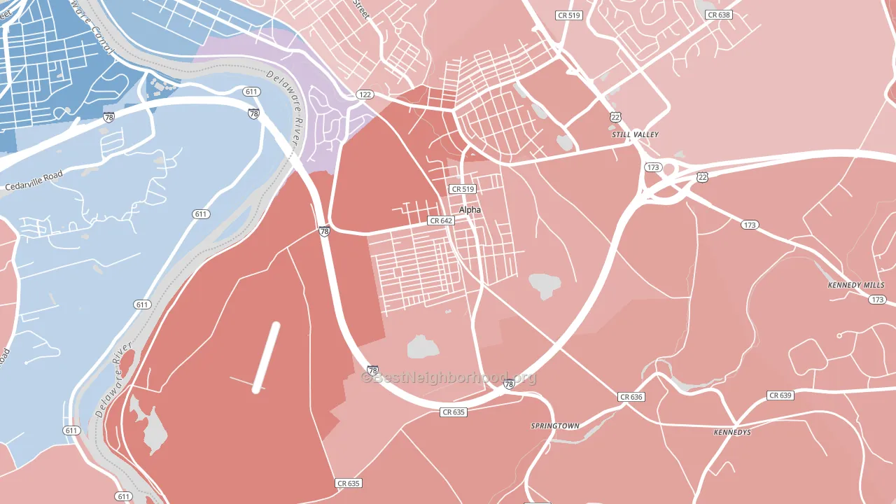 Alpha, NJ block-group political-lean map