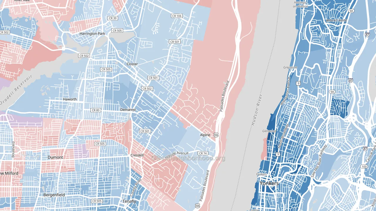 Alpine, NJ block-group political-lean map