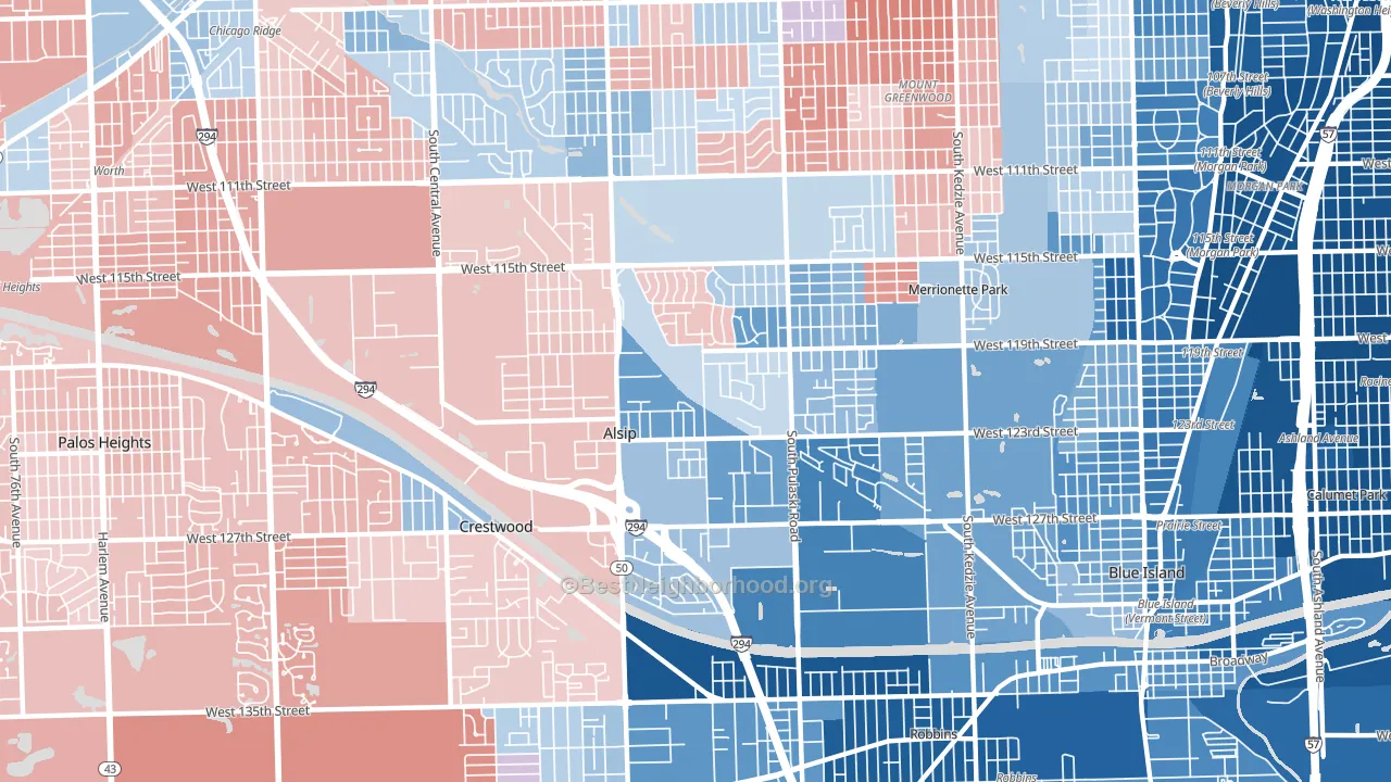 Alsip, IL block-group political-lean map