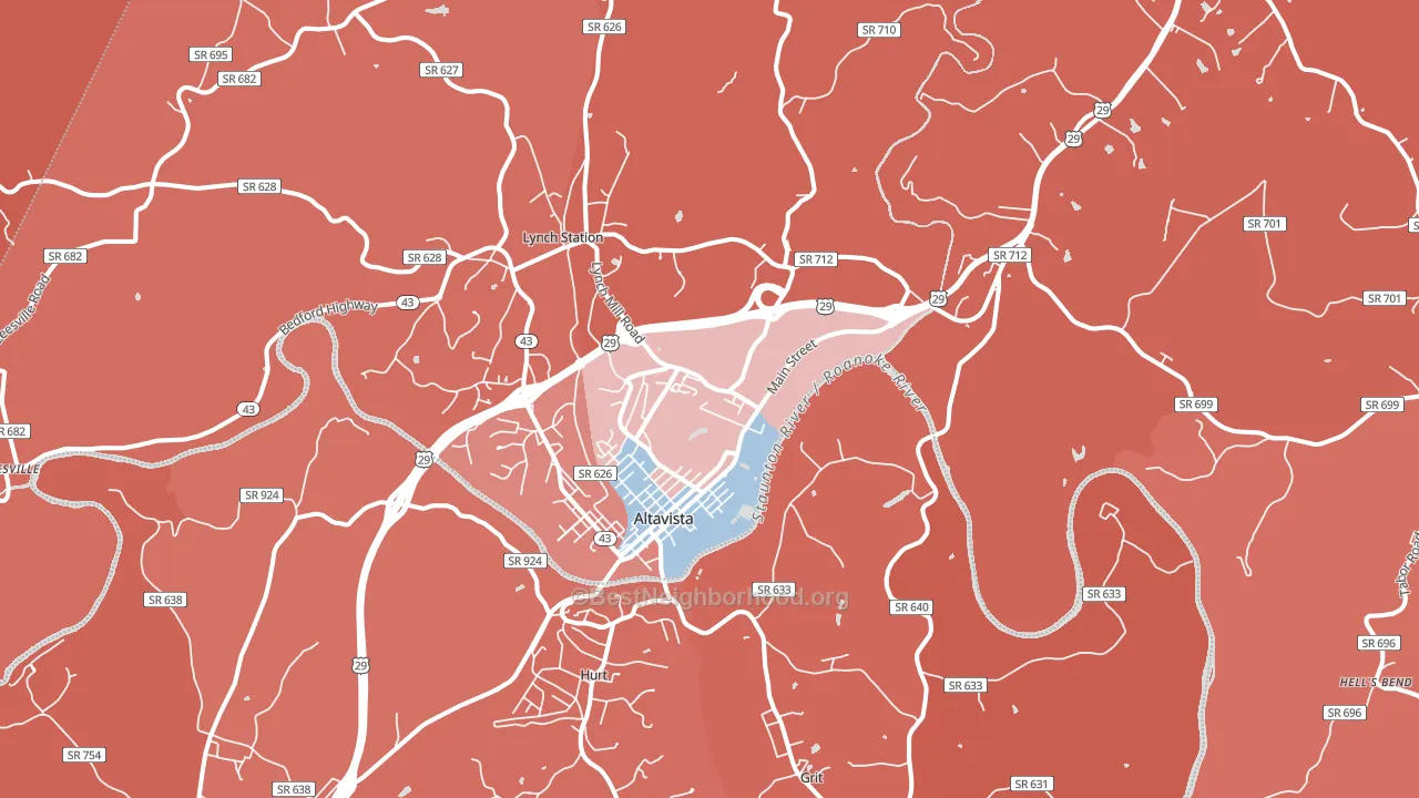 Altavista, VA block-group political-lean map