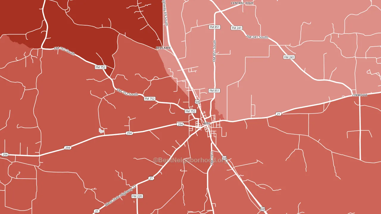 Alto, TX block-group political-lean map