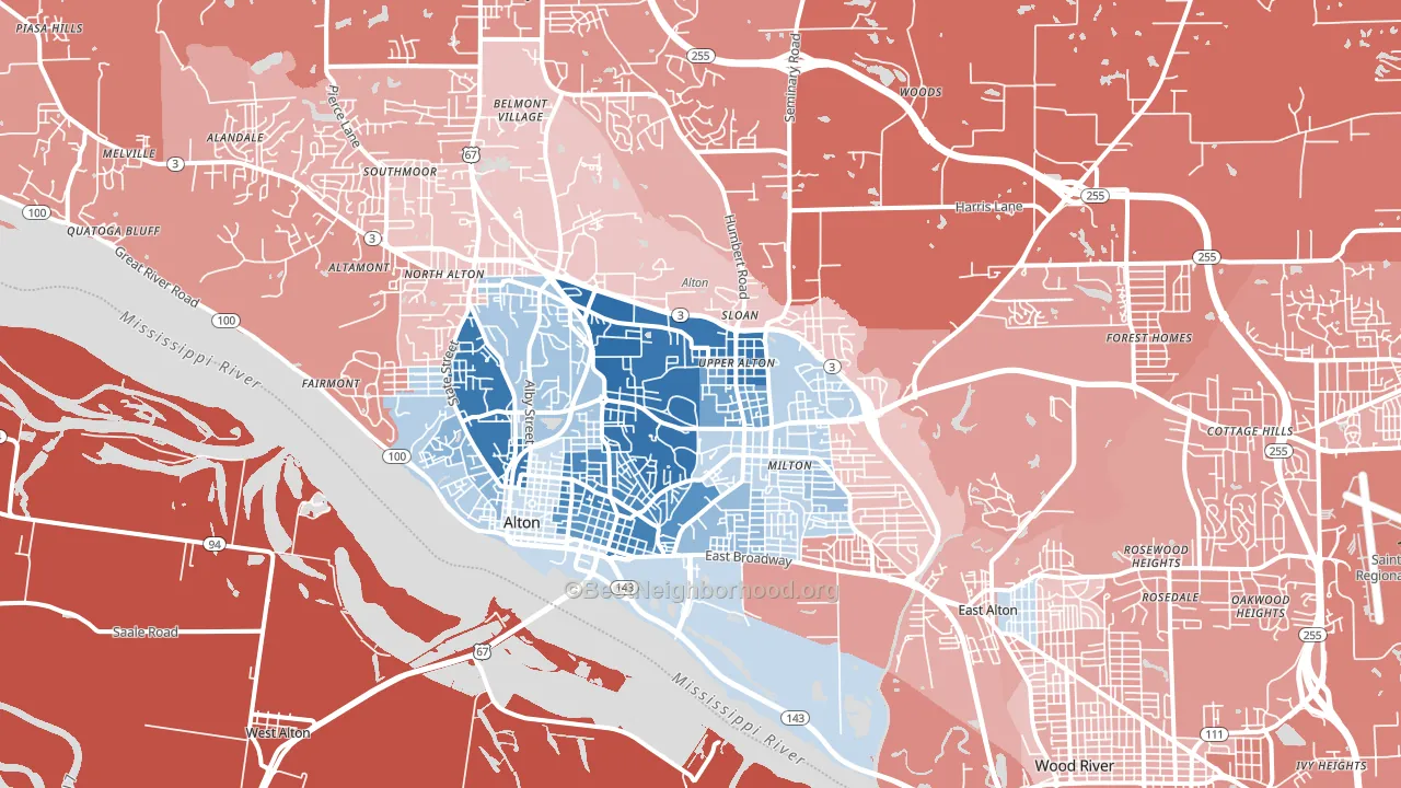 Alton, IL block-group political-lean map
