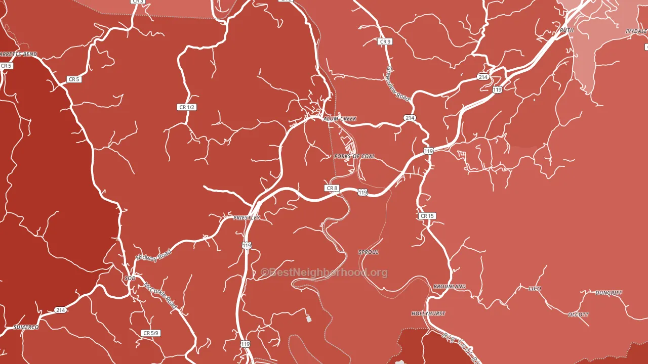 Alum Creek, WV block-group political-lean map