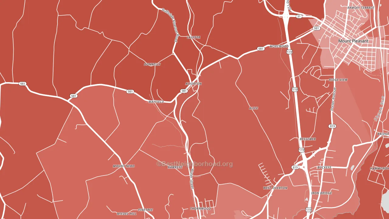 Alverton, PA block-group political-lean map