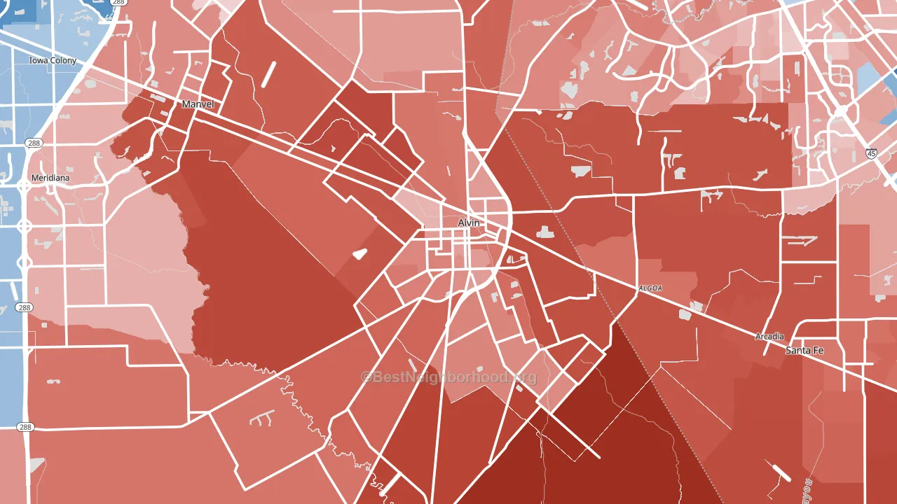 Alvin, TX block-group political-lean map