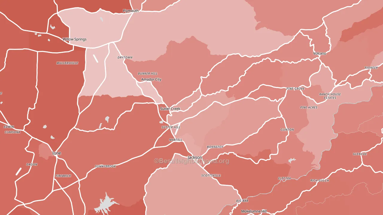 Amador County, CA block-group political-lean map