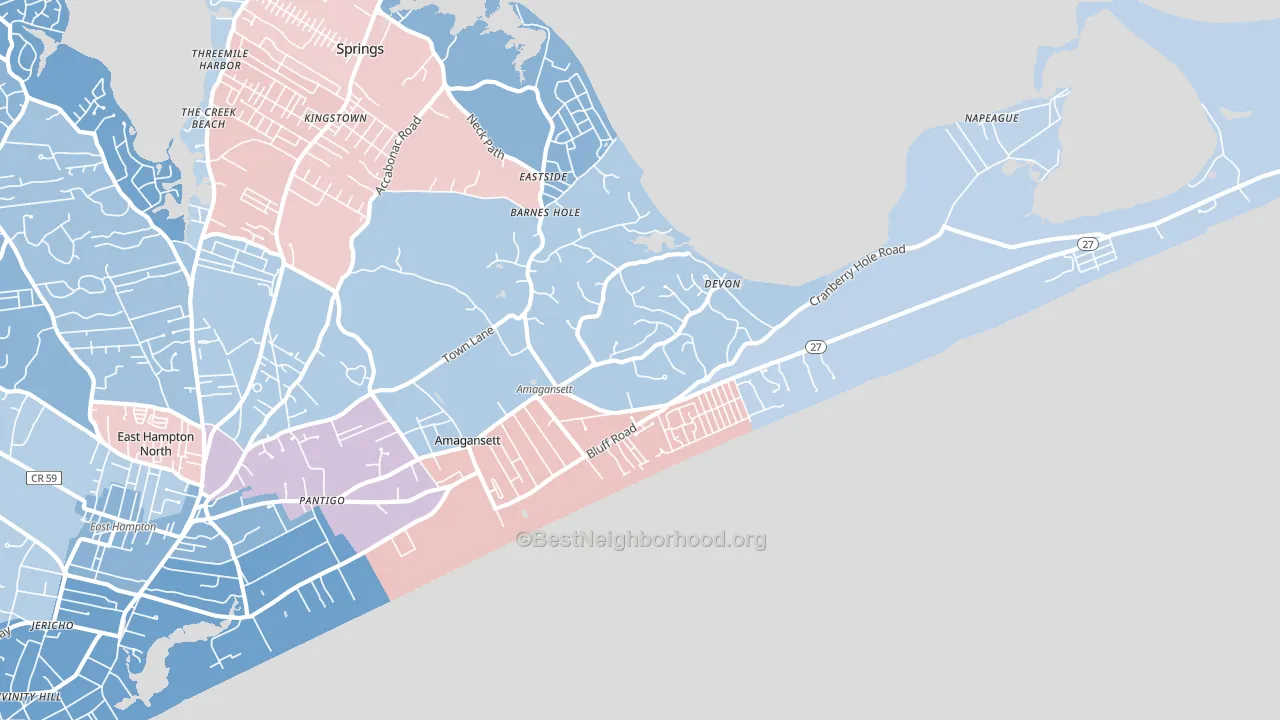 Amagansett, NY block-group political-lean map