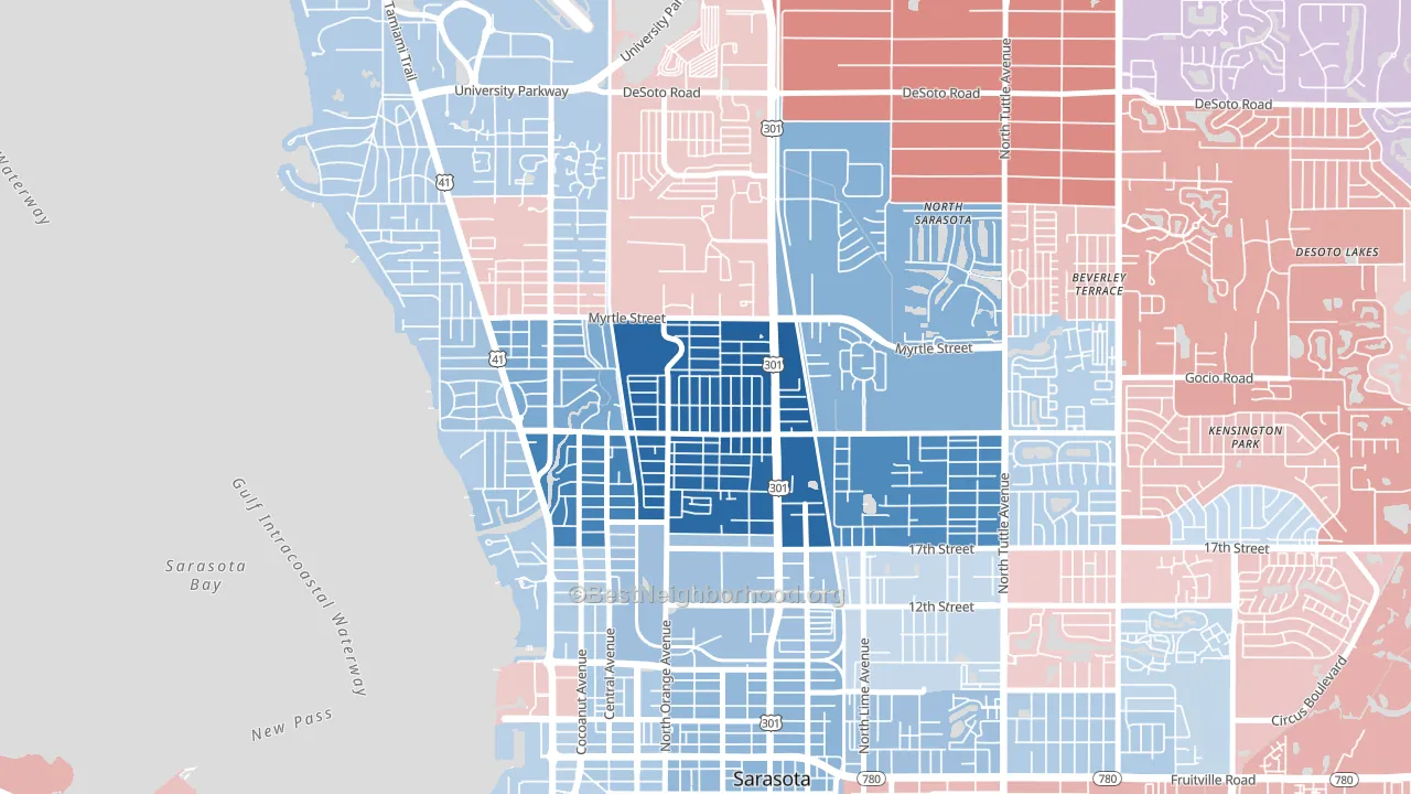 Amaryllis Park, Sarasota, FL block-group political-lean map
