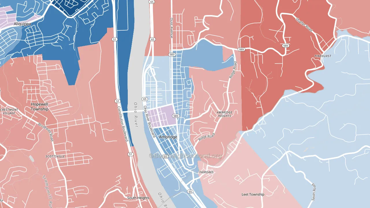 Ambridge, PA block-group political-lean map