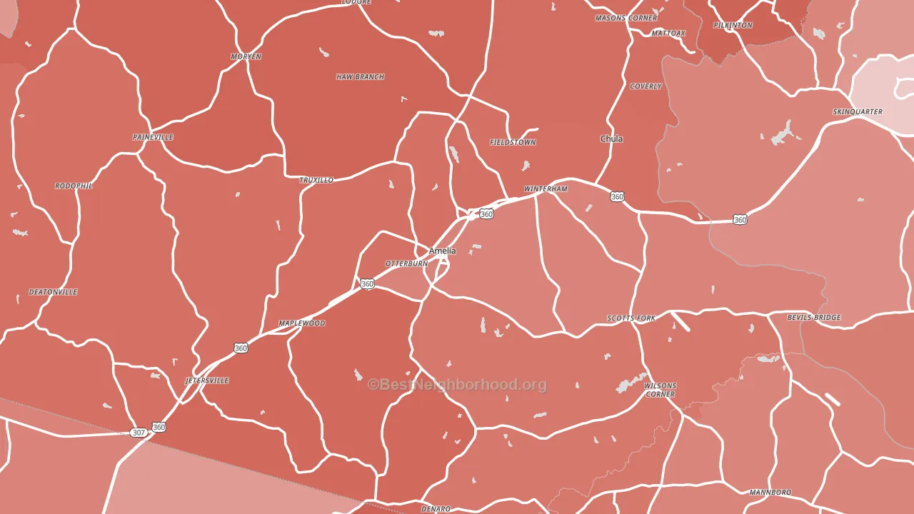 Amelia County, VA block-group political-lean map