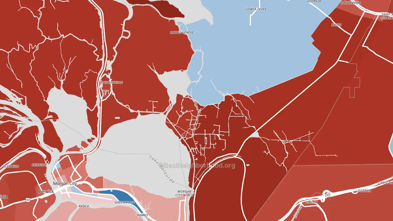 Amelia, LA block-group political-lean map