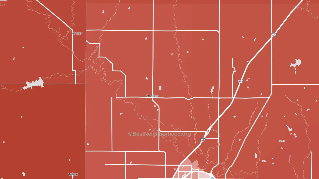 Americus, KS block-group political-lean map