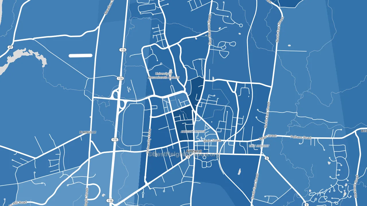 Amherst Center, MA block-group political-lean map