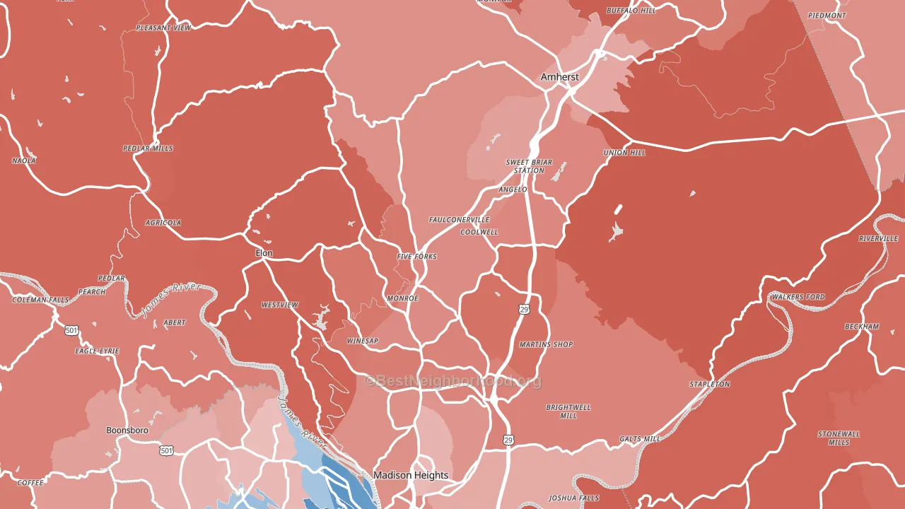 Amherst County, VA block-group political-lean map
