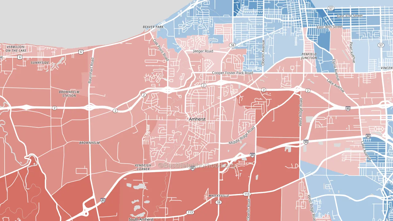 Amherst, OH block-group political-lean map
