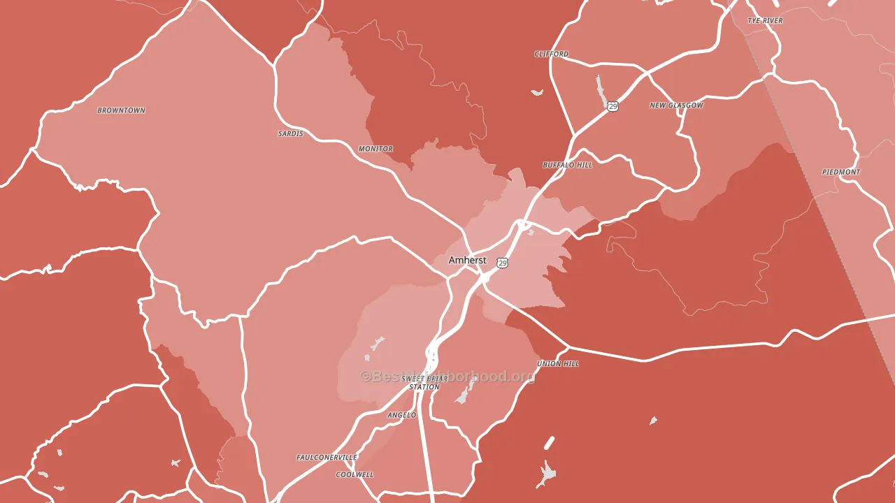 Amherst, VA block-group political-lean map
