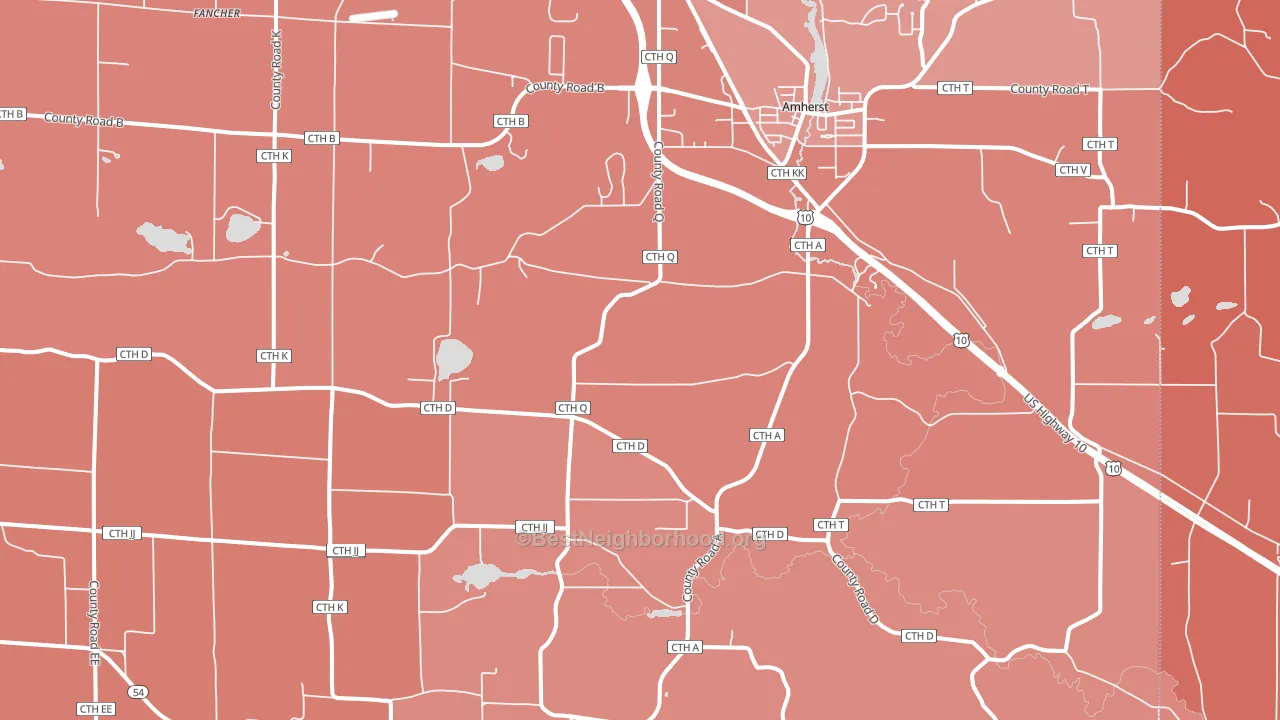 Amherst, WI block-group political-lean map