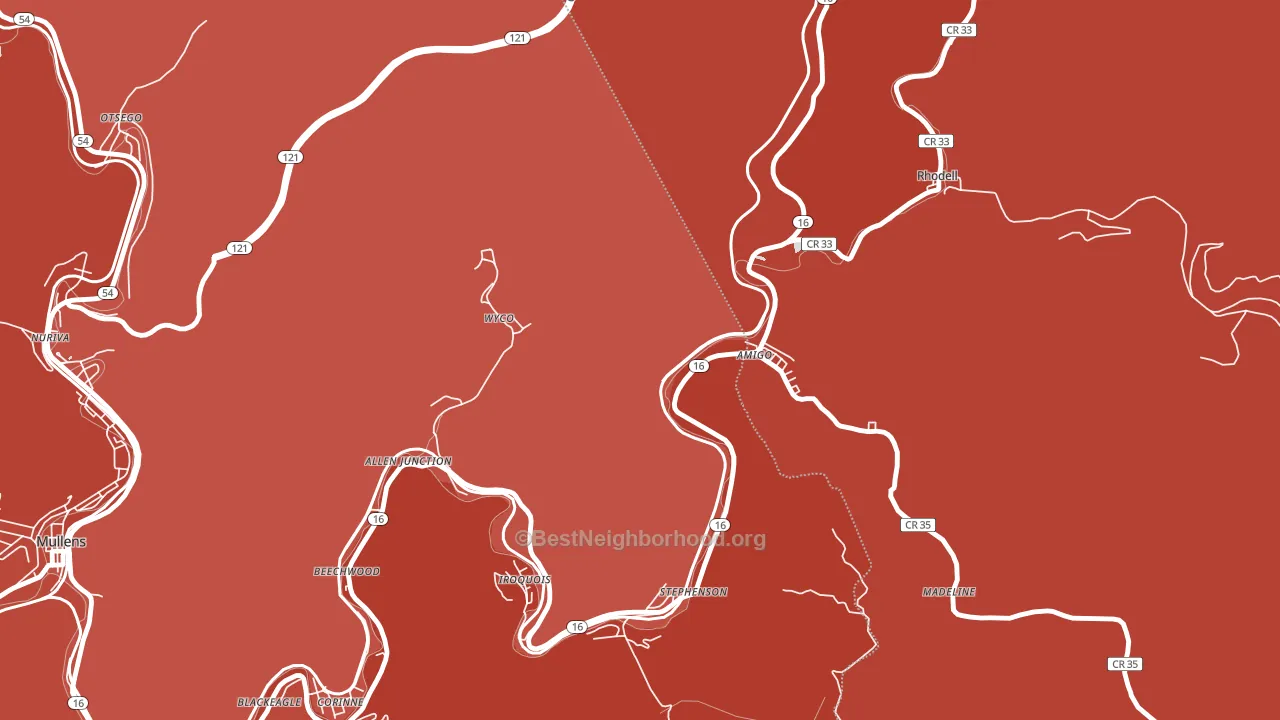 Amigo, WV block-group political-lean map